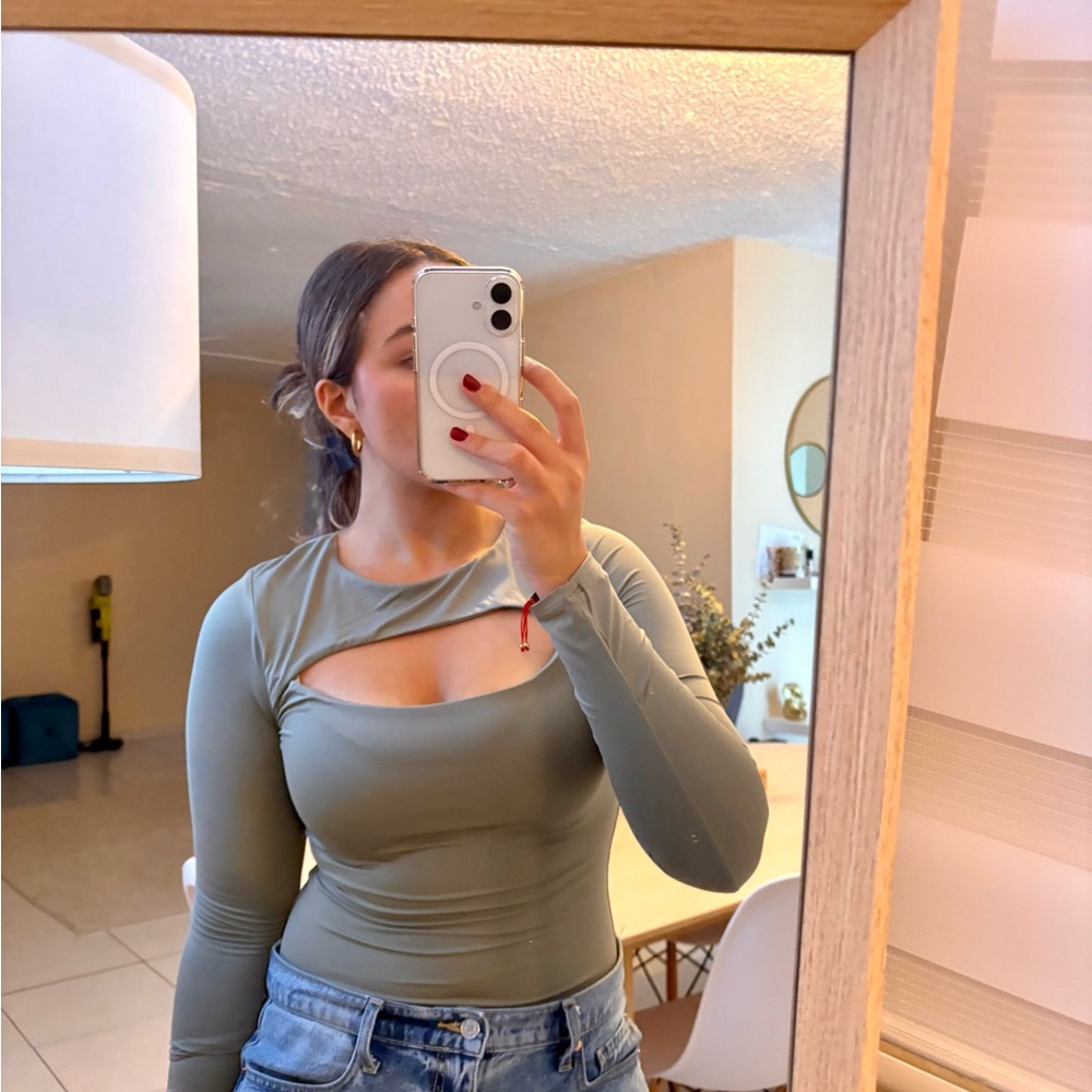 Olive Green Cut-Out Bodysuit